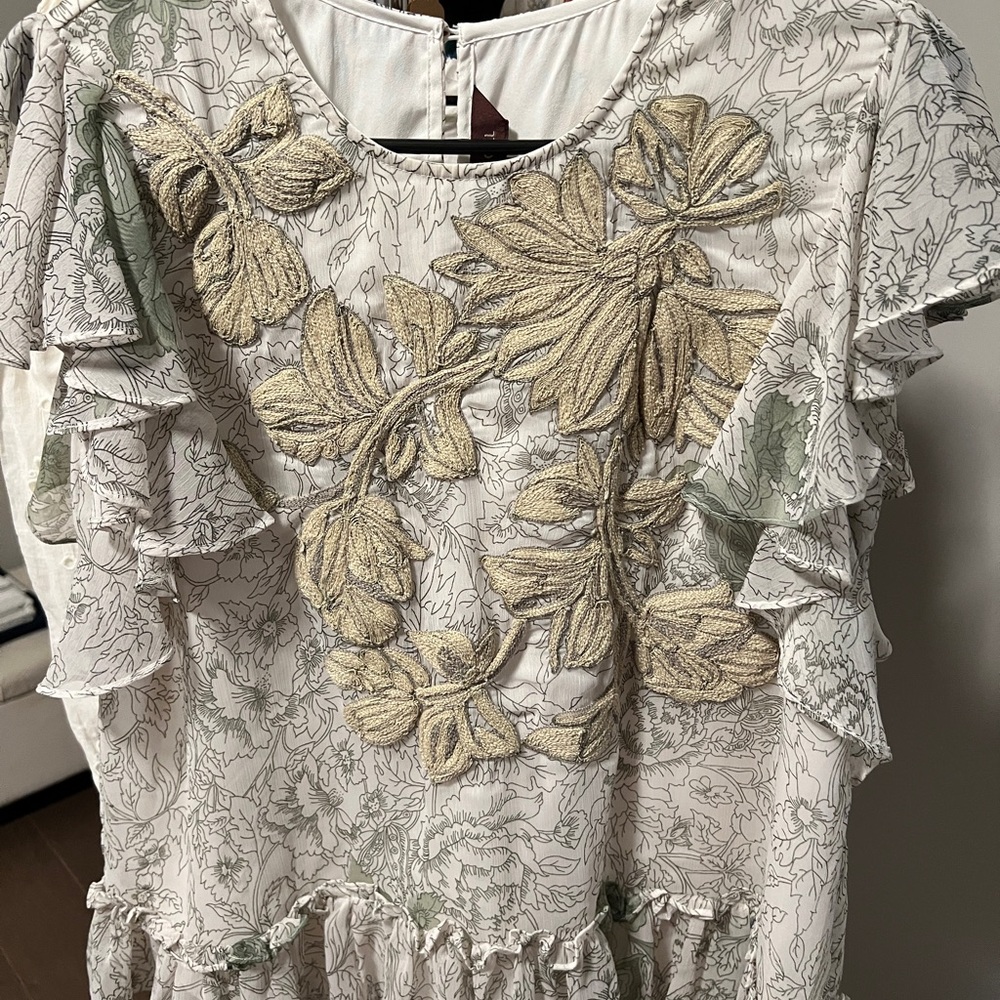 Anthropologie Ranna Gill Cream Embroidered Blouse